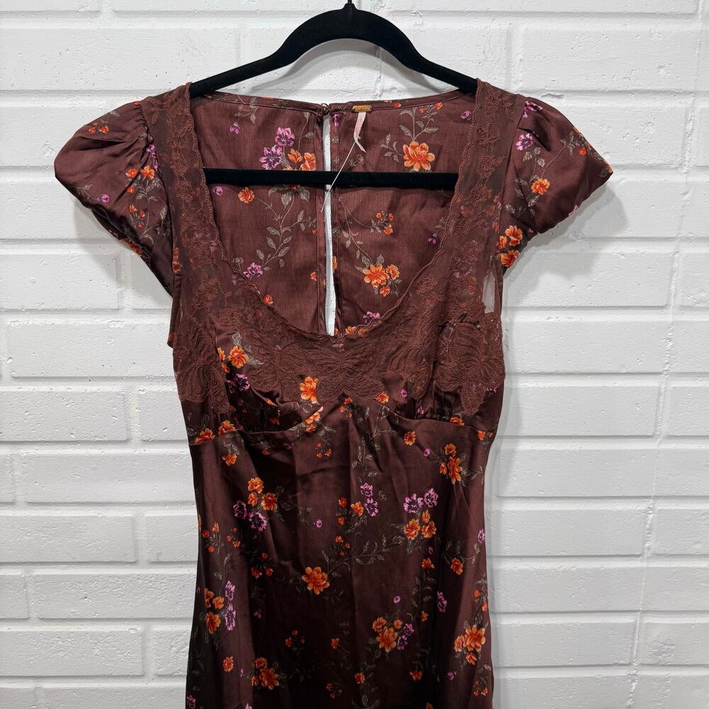 Free People Butterfly Babe Cap Sleeve Midi Dress Satin Sml Fairy Cottage Regency - Picture 8 of 15